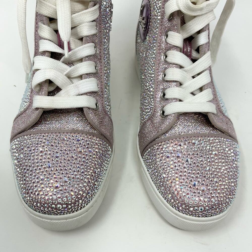 Christian Louboutin Louis Strass High Top Sneakers Size 38.5 US 8.5 Pink Crystal - Picture 5 of 8